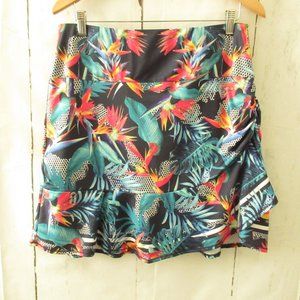 Lucky In Love Skirt Skort L Blue Tropical Floral Bird Of Paradise Tennis Shorts